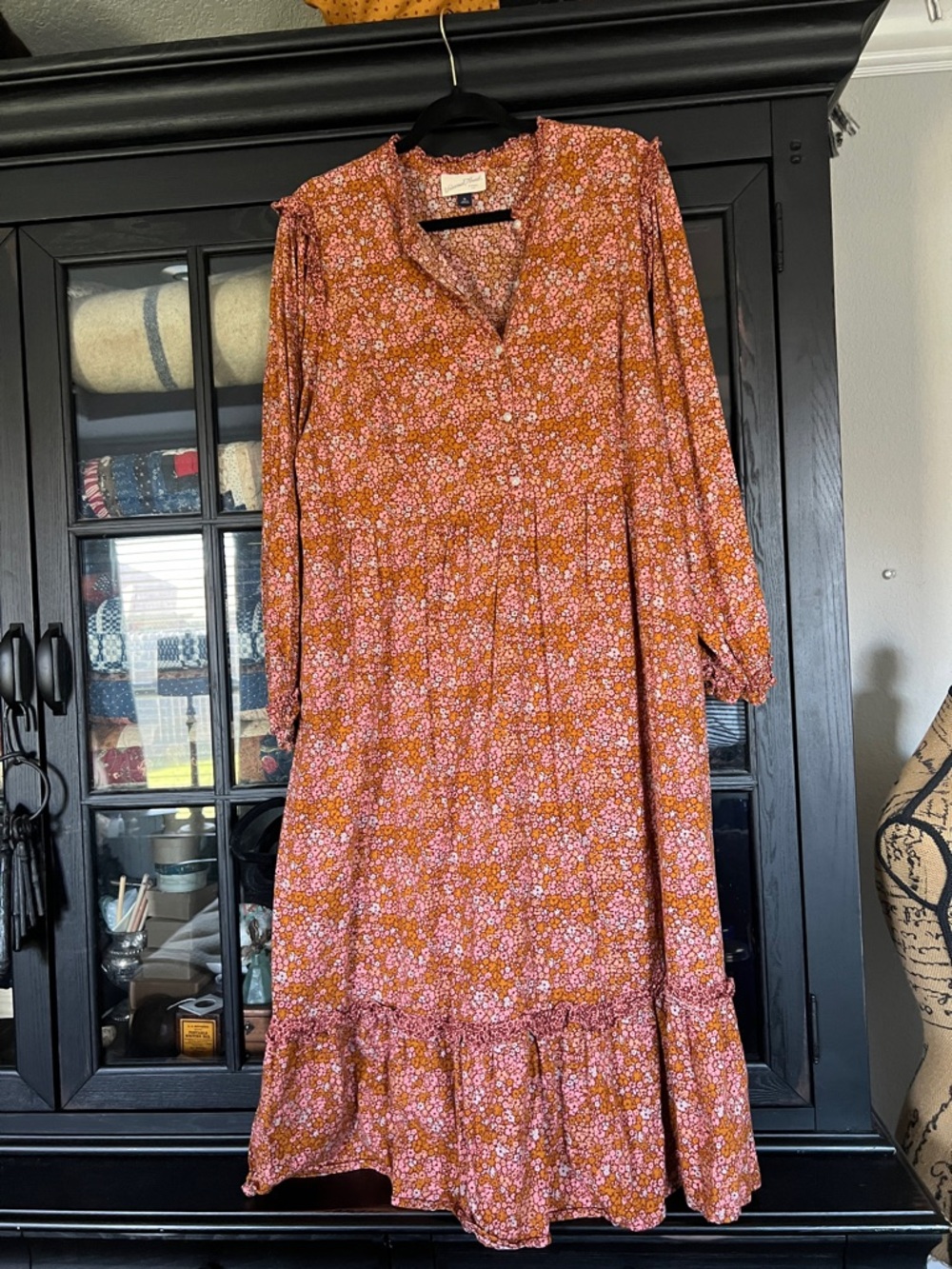 Universal Thread Rust Floral Tiered Long-Sleeve Midi Dress